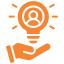 Hand holding a lightbulb with person icon