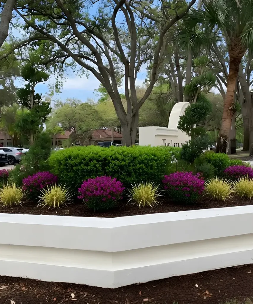 Colorful Entrance Garden with Purple Blooms