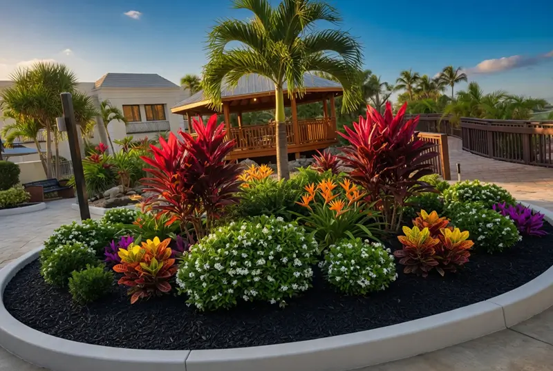 After: Tropical Garden Bed With Palm Trees And Gazebo