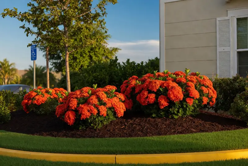 After Landscape With Vibrant Flower Beds And Clean Lawn Edging